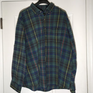 XXL Land's End Green Plaid Flannel Button-down